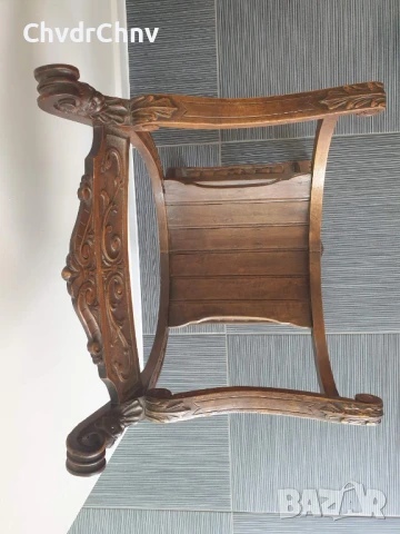 Много стар френски дървен стол-седло/орех/ръчна дърворезба/82см/19-ти век, снимка 13 - Антикварни и старинни предмети - 51301999