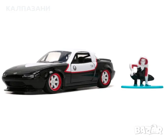 Марвел кола Ghost Spider 1990 Mazda Miata 1:32 Jada 14 см, с метална фигурка 253223014, снимка 4 - Коли, камиони, мотори, писти - 48066367