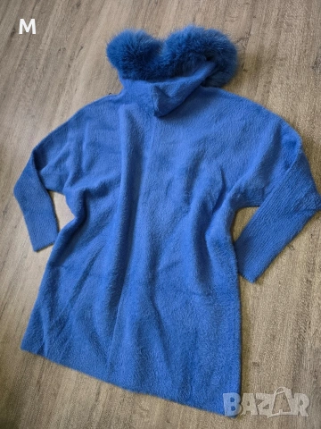 НОВА луксозна жилетка / палто с качулка с косъм в цвят:мента и син на намаление , снимка 11 - Жилетки - 53428649