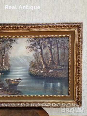 Уникална голяма антикварна майсторска авторска картина масло върху платно , снимка 4 - Антикварни и старинни предмети - 51179696