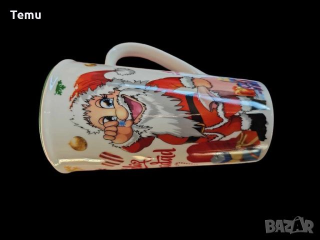 Коледна порцеланова чаша с гумен капак 15см височина. 🍵ВАРИАНТИ: картинка С еленче или с Дядо Коледа, снимка 1 - Чаши - 46434700