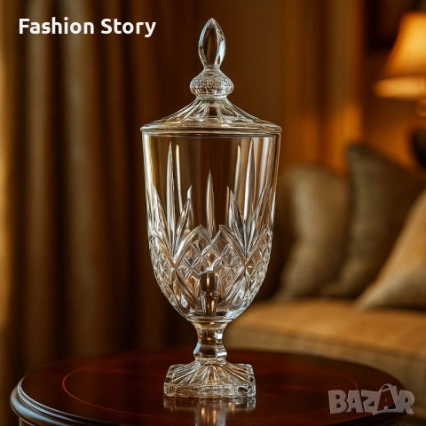 Луксозен стъклен диспенсър за сок и напитки 3L с капак и кранче, снимка 6 - Буркани, бутилки и капачки - 51795884