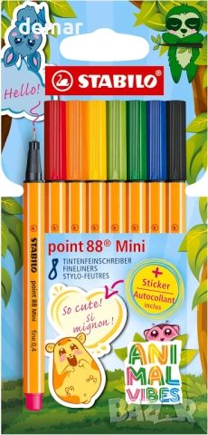 Маркери STABILO point 88 Mini Animal Vibes, 8 броя, различни цветове