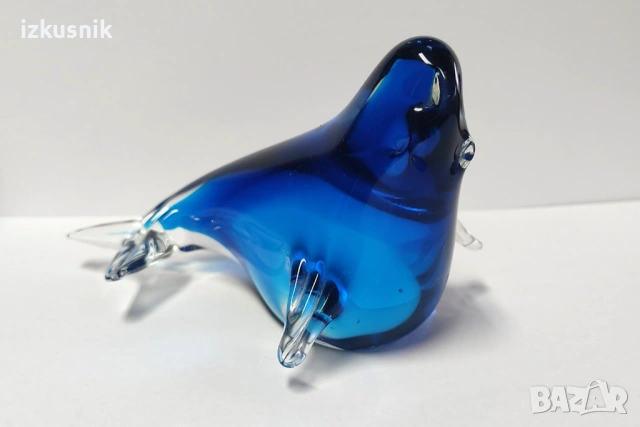 Прекрасен тюлен от масивно кобалтово стъкло, снимка 9 - Статуетки - 53034463