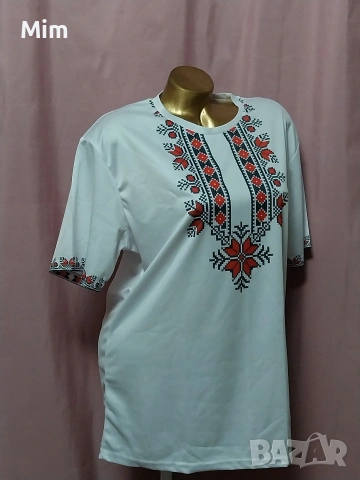 L Бяла тениска с щампа с български мотиви , снимка 5 - Тениски - 53939023