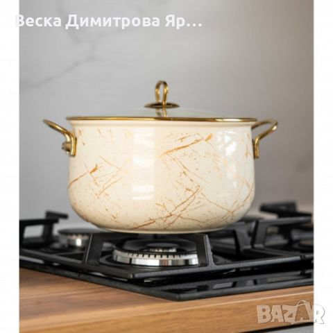 Висококачественa, издръжливa емайлиранa тенджера със стъклен капак и хромирани дръжки., снимка 3 - Прибори за хранене, готвене и сервиране - 45209063