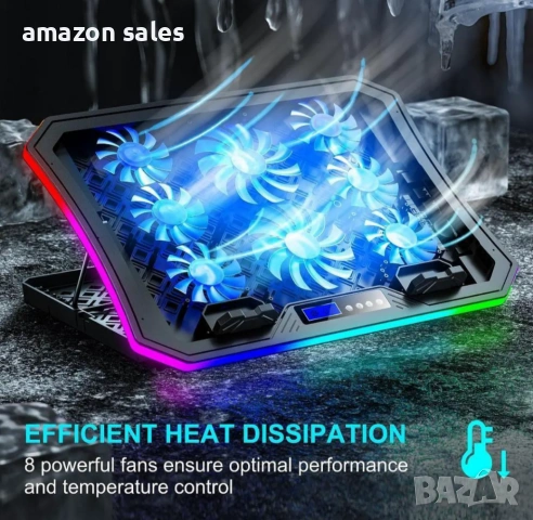MOOJAY C50 Охлаждаща подложка за лаптоп,10 режима RGB осветление,8 вентилатора, снимка 2 - Лаптоп аксесоари - 54238533