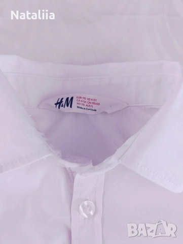 Стилна бяла риза с дълъг ръкав за момче, марка H&M, 4-5г, снимка 3 - Детски ризи - 52827820