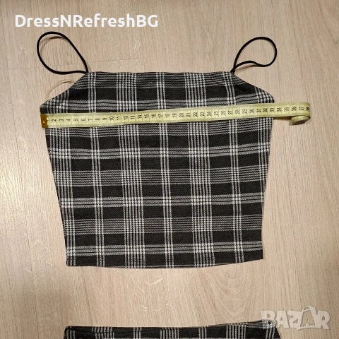 Дамски кариран комплект - пола и потник S, снимка 3 - Комплекти - 54259086