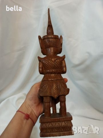 Дървена фигура ретро, тайландски храмов пазач, резбована фигура от тиково дърво , снимка 5 - Антикварни и старинни предмети - 45159879