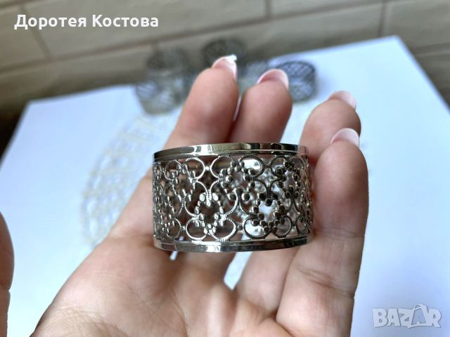 Красиви посребрени пръстени за салфетки от Англия, тип дантела, 8 бр, снимка 5 - Антикварни и старинни предмети - 46474136