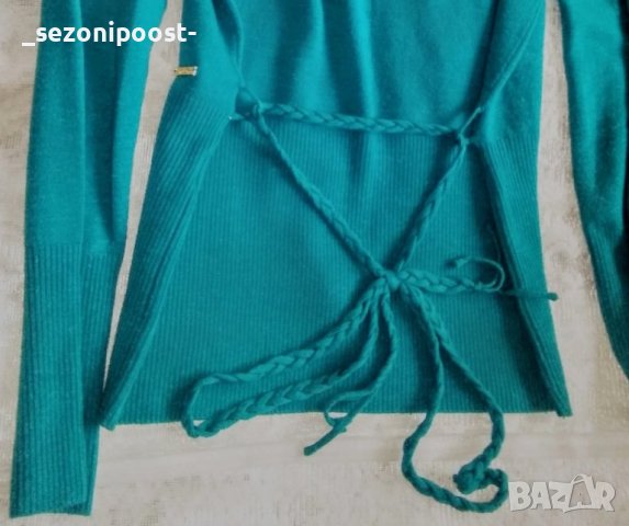 💚👠💚Дамска стилна и топла блуза "MISS TWO" с коланче в цвят тюркоаз-С,М,Л,ХЛ💚