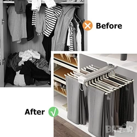 Телескопична Закачалка/ Органайзер за Панталони, изтегляща се, горен монтаж Ybaymy, снимка 6 - Закачалки - 52132245