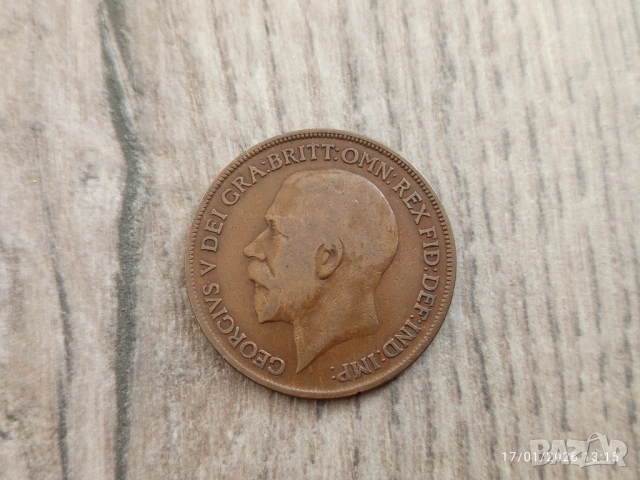 Монета 1921 Великобритания 1 Penny King George V, снимка 2 - Нумизматика и бонистика - 53578419