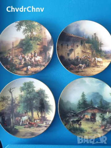 4бр Wilhelmsburg австрийска колекционерска декоративна порцеланова чиния-картина/селски пейзажи