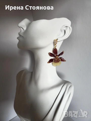 Обеци с естествен цвят на мини орхидея., снимка 4 - Обеци - 53737925