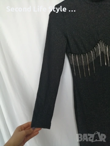 Дълга блестяща дамска рокля по тялото с кристали под бюста р-р M (EU 38), снимка 5 - Рокли - 54157735