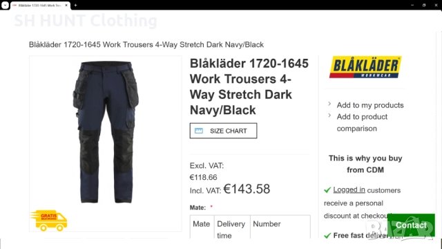 BLAKLADER 1720-1645 4-Way Stretch Work Trousers размер 52 / L еластичен работен панталон W4-593, снимка 2 - Панталони - 51982160