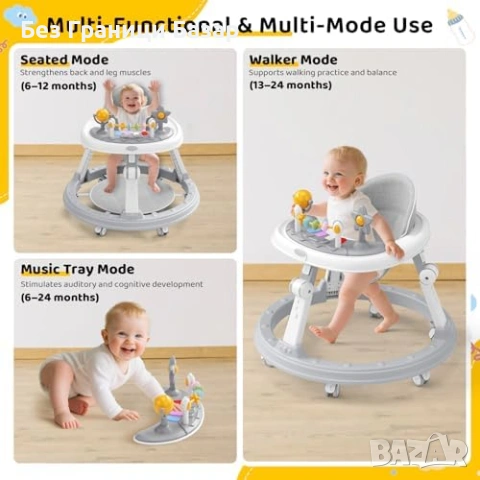 Нова Проходилка за бебе с табла колелца регулируема височина 6+ месеца, снимка 7 - Други - 54052913