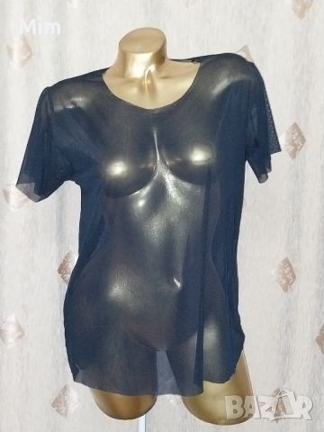 L/XL  Блуза с къс ръкав от еластичен прозрачен тюл , снимка 4 - Тениски - 45911146