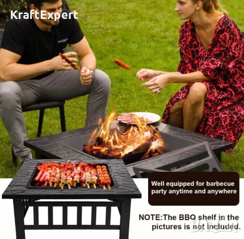 Градинска 3в1 маса ‘Fire Pit’ – BBQ, камина, ледарка, снимка 4 - Градински мебели, декорация  - 50484695