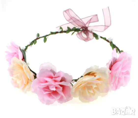 Цветна Обич: Изящно венче за коса от цветни рози, снимка 1 - Аксесоари за коса - 46394609