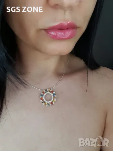 Сребърна Висулка с Топаз/Мултисапфир, снимка 4 - Колиета, медальони, синджири - 49870717