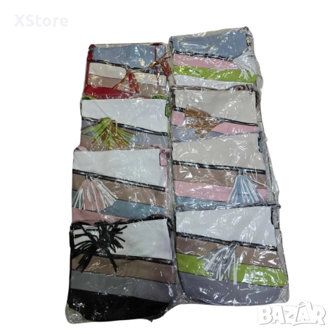 Дамска чанта с цип, цветни панели и декоративен пискюл, снимка 2 - Чанти - 52584717