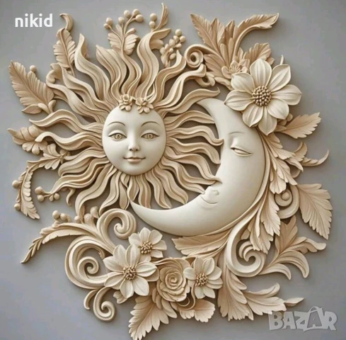 Слънце луна с декор цветя силиконов молд форма фондан шоколад , снимка 2 - Форми - 50730828