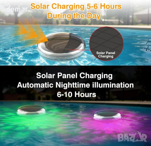 Соларни осветителни тела за басейн Toowell, 2 броя, плаващи с дистанционно, IP68, снимка 3 - Басейни и аксесоари - 51234950