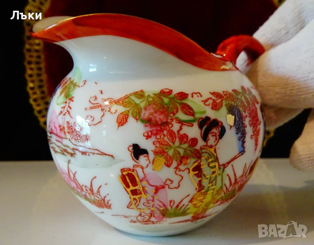 Каничка японски порцелан,злато,гейши. , снимка 3 - Антикварни и старинни предмети - 51220057