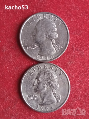 25 цента 1990 и 1994 г.- D , САЩ, снимка 2 - Нумизматика и бонистика - 54044581
