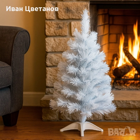 Елегантна елха в бял и син цвят 60 см – Стилна празнична декорация