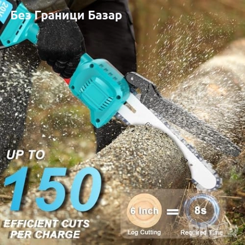 Нов Мини верижен трион 6" безчетков мотор с 2×4000mAh батерии за дърва, снимка 5 - Други инструменти - 52463493