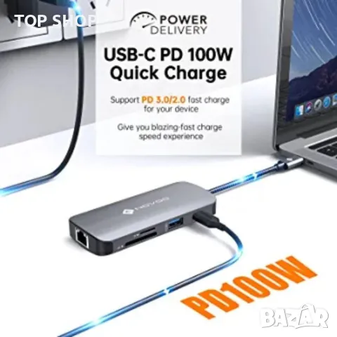 NOVOO USB C HUB HDMI 4K 60Hz, 8 в 1, снимка 3 - Друга електроника - 48776988