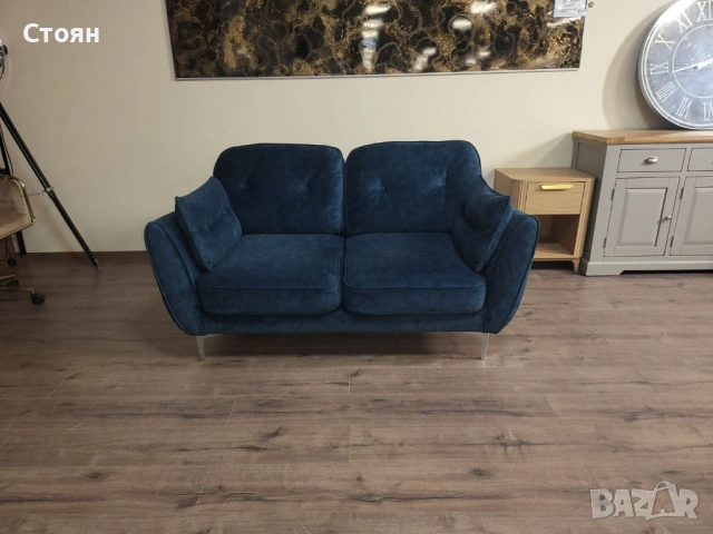 Син диван от плат двойка, снимка 6 - Дивани и мека мебел - 53802445