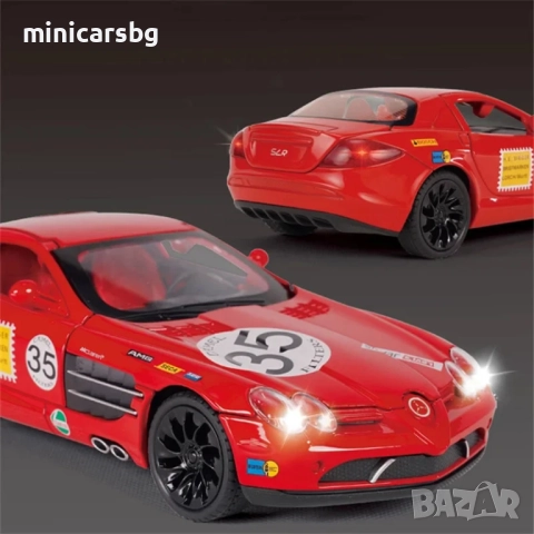 Метални коли Mercedes SLR McLaren – 1:24, светлини, звук, отваряеми елементи, снимка 8 - Колекции - 52320357