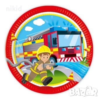 Пожарна пожарникар 8 бр големи парти чинии чинийки рожден ден, снимка 1 - Чинии - 46291766