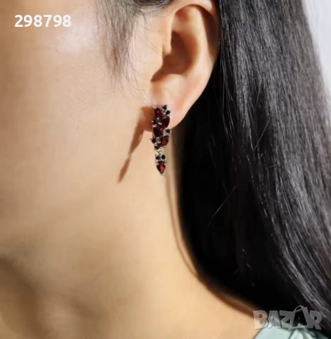 Сребърен пръстен от естествен Гранат и черен шпинел, снимка 2 - Пръстени - 52482701