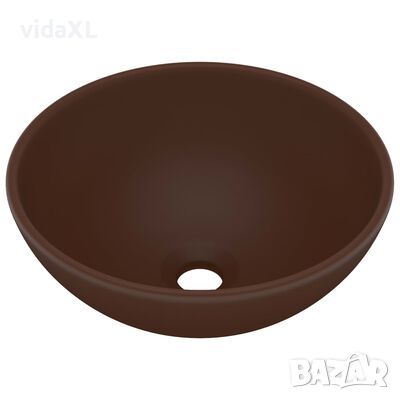 vidaXL Мивка за баня лукс кръгла тъмнокафяв мат 32,5x14 см керамика(SKU:146973, снимка 1 - Мивки - 45748871