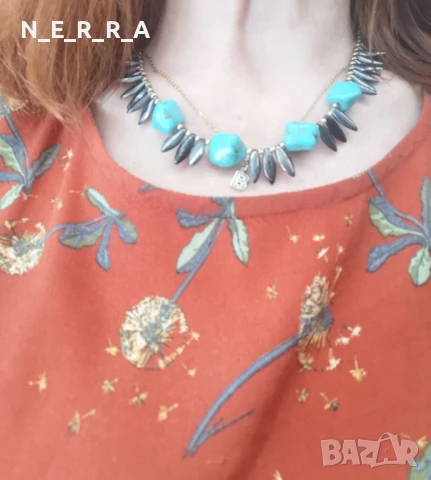 Гердан от естествен тюркоаз и хематит