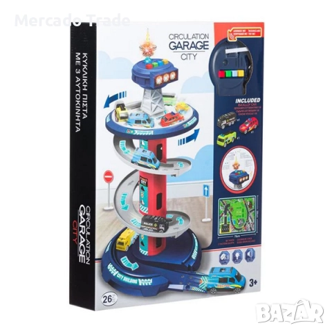 Кръгла писта на 4-нива, Със звуци, светлини и постелка за игра, снимка 3 - Коли, камиони, мотори, писти - 52655820