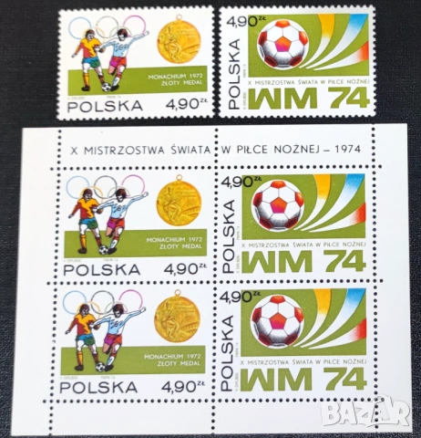 Полша, 1974 г. - лот марки на тема изкуство, архитектура, кораби, шах, футбол, личности, растения, снимка 4 - Филателия - 53225304
