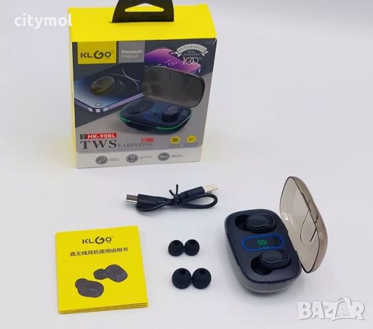 TWS стерео безжични слушалки KLGO HK-90BL Pure BASS, активно подтискане на шума и микрофон, снимка 5 - Bluetooth слушалки - 45464902