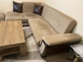 Разтегателен ъглов диван + клик-клак механизъм , тъмно бежов + кафява кожа, снимка 3