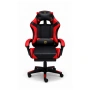 Удобен геймърски стол с поставка за крака и масажна лумбална възглавница, Черно-червен, снимка 7