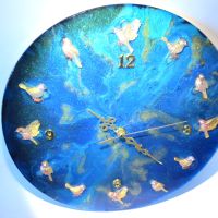 Часовник за стена с 3D птичета-ръчна изработка, снимка 3 - Стенни часовници - 45093777