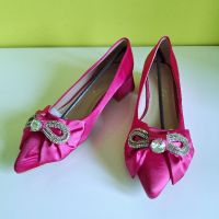 Сатенени обувки цвят фуксия, снимка 5 - Дамски обувки на ток - 45525636