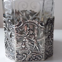 Стара кристална бутилка със сребърен обков-сребро 900, снимка 4 - Антикварни и старинни предмети - 44942499