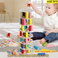 Дървена цветна дженга със зарче и животни - Jenga Tower - КОД 3619, снимка 1 - Игри и пъзели - 45319211